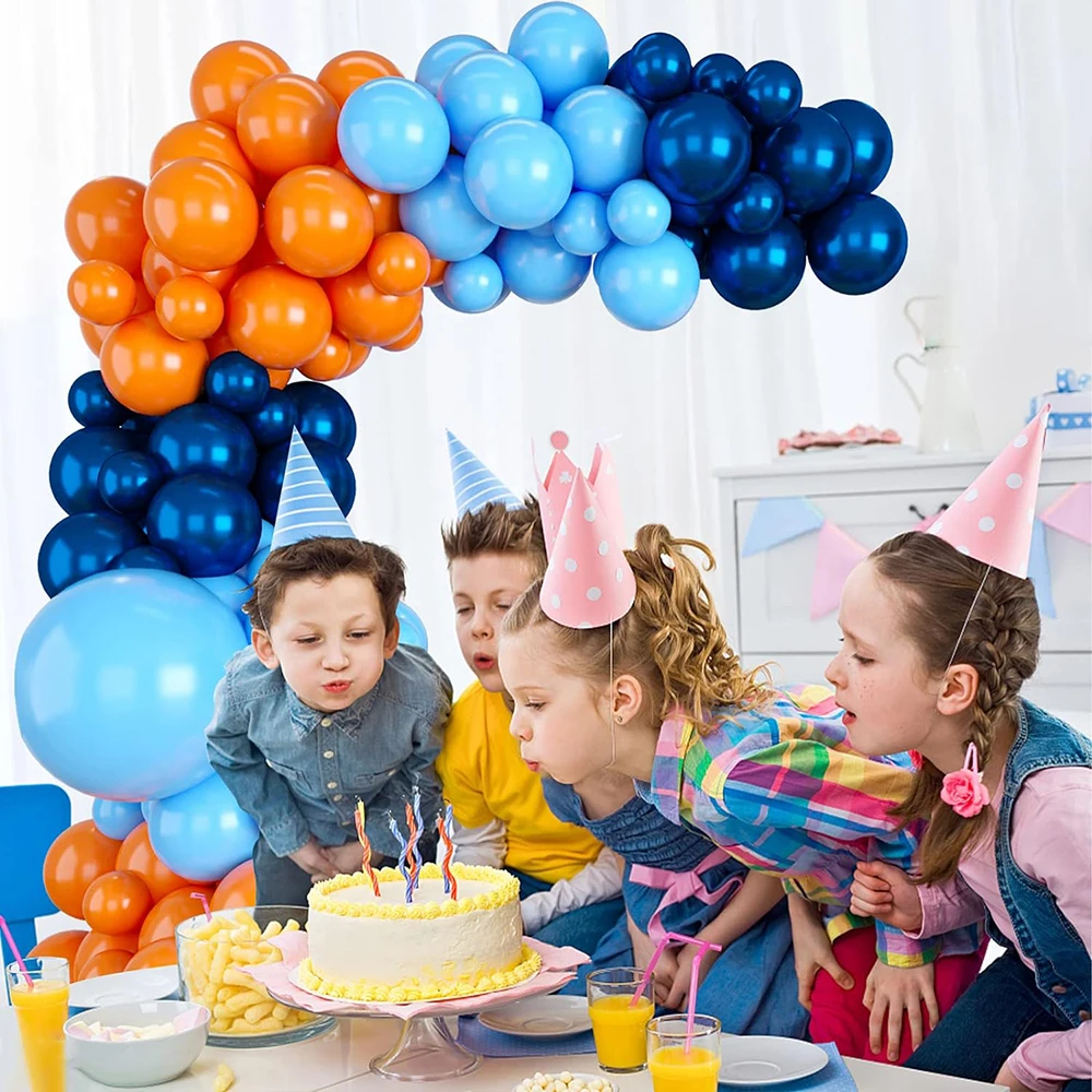 100Pcs Navy Blue Orange Balloon Garland Kit Birthday Baby Shower Balloon Arch Decoration Wedding Engagement Party Air Globos Set