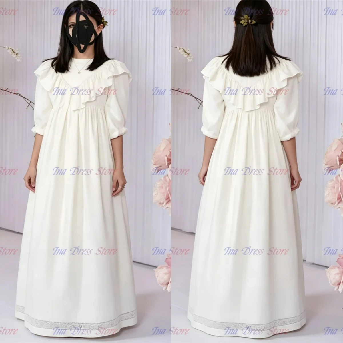 Quality Elegant Satin Flower Girl Dress Applique for Wedding Neck Todder Puffy Princess Evening Party First Communion Ball Gowns