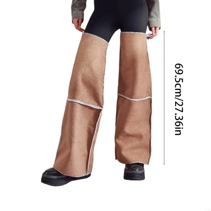 L5YC Women Faux Suedes Over Knee Leg Warmers Stockings Fleece Lined Flared Thigh High Leg Covers Footless Socks Streetwear