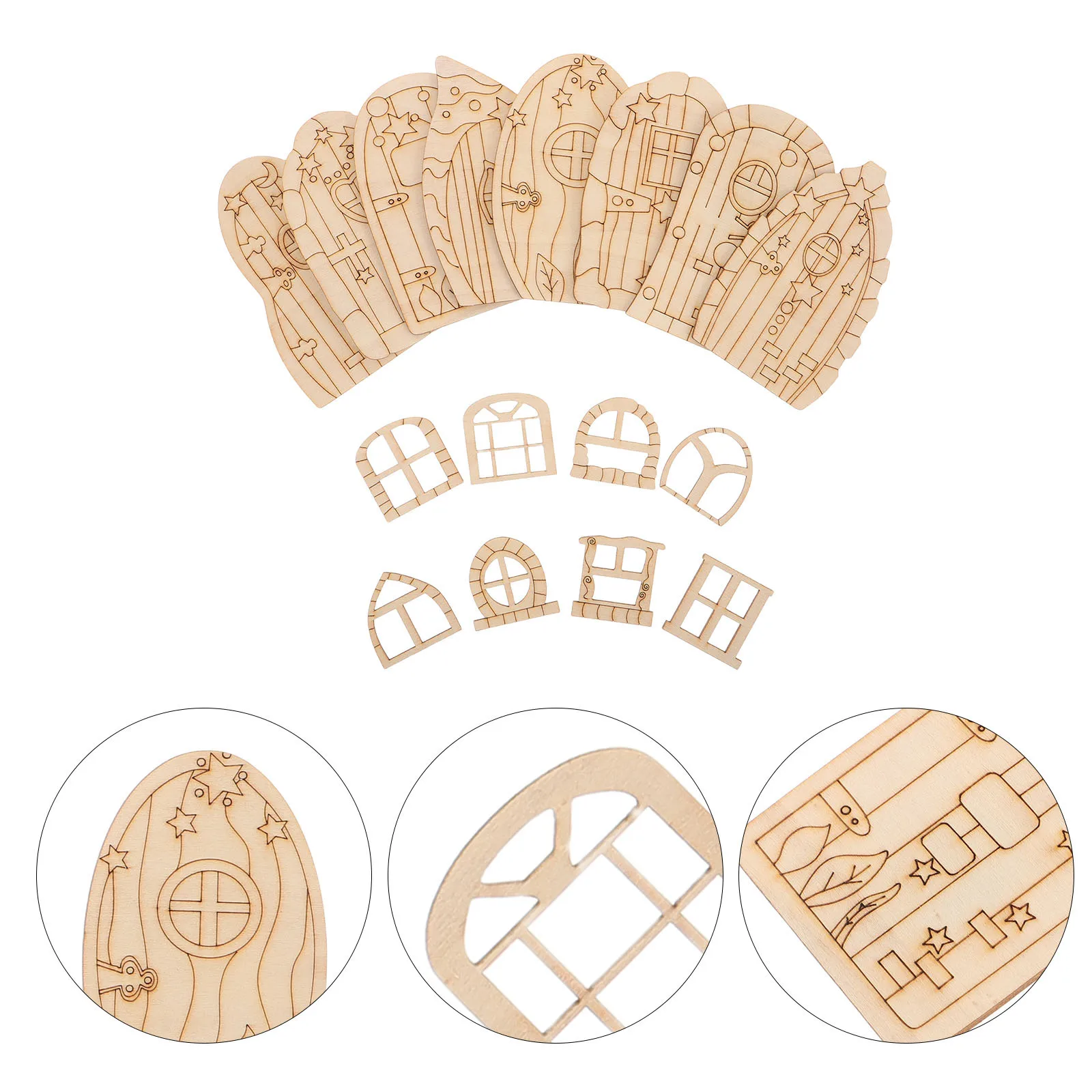 

96Pcs Miniature Fairy Doors Garden Wooden Unfinished DIY Craft Paintable Window Decoration Set for Outdoor Trees Fairy Garden