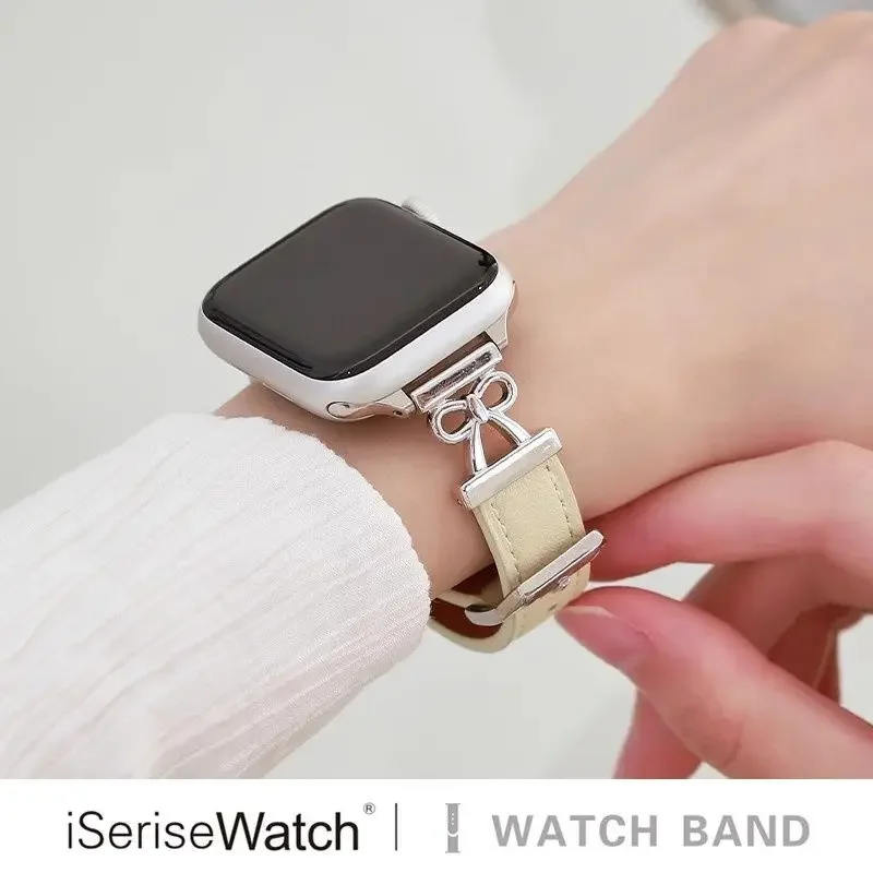 Pulseira de couro patchwork vazada com laço compatível com pulseira iWatch 38mm 40mm 41mm 42mm 44mm 45mm 49mm pulseira elegante