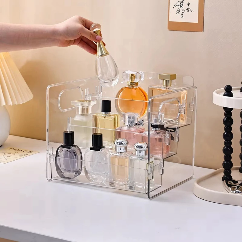 Transparent Three-Tier Ladder Perfume Display Shelf Desktop Bathroom Cosmetic Organizer Dresser Store Storage Box Retail