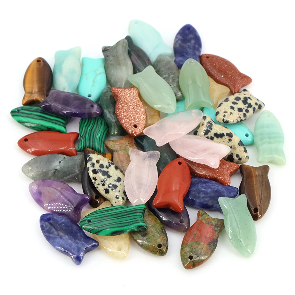 Cute Fish Beads Natural Stone Hand Carved Healing Crystals Amethyst Gemstone Pendant Home Decoration DIY Hanging Ornament Gifts