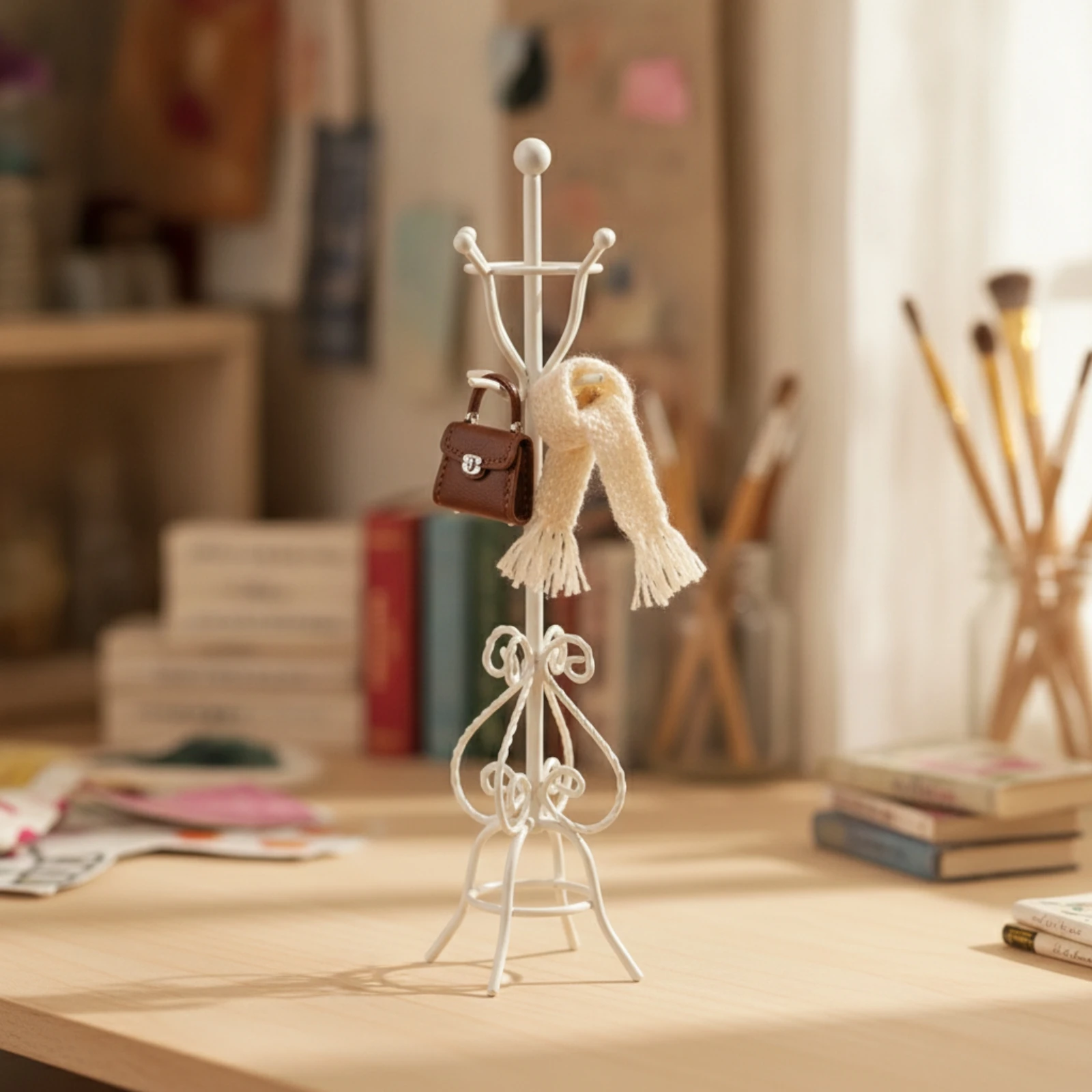 Miniature Coat Rack Elegant Dollhouse Coat Stand Miniature Clothes Hanger Portable Furniture Versatile for Miniaturists - view 4