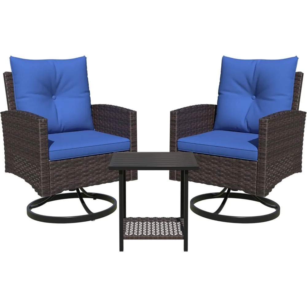 

3-Piece Patio Furniture Set, Outdoor Swivel Rocker Patio Chairs Furniture Set Of 2 With Matching Side Table & Washable Cushions