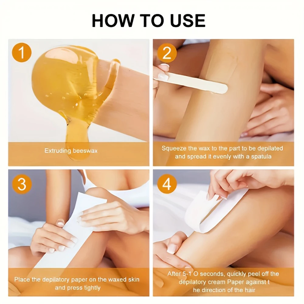 Viilife Honey-Based Sugar Wax Hair Removal Kit 120g with 50 Waxing Strips & 20 Spatulas All Skin Types Low Allergy Alcohol-Free