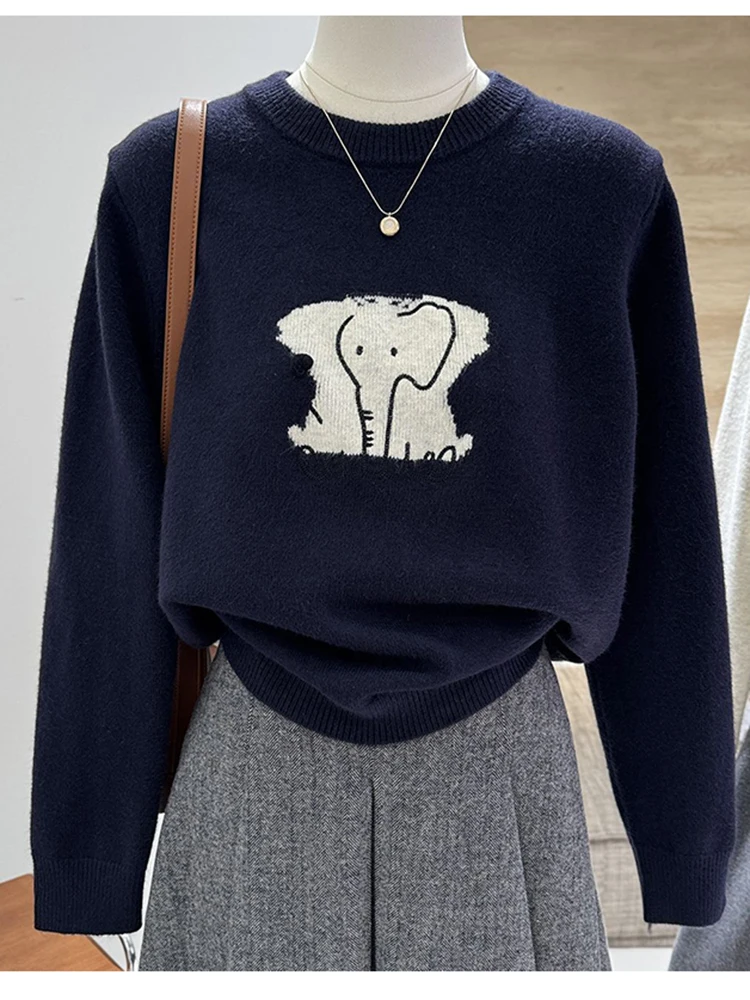 

Autumn Winter Korean Versatile Cartoon Bear Knitted Sweater for Women New Loose Round Neck Hooded Knitted Sweater S256