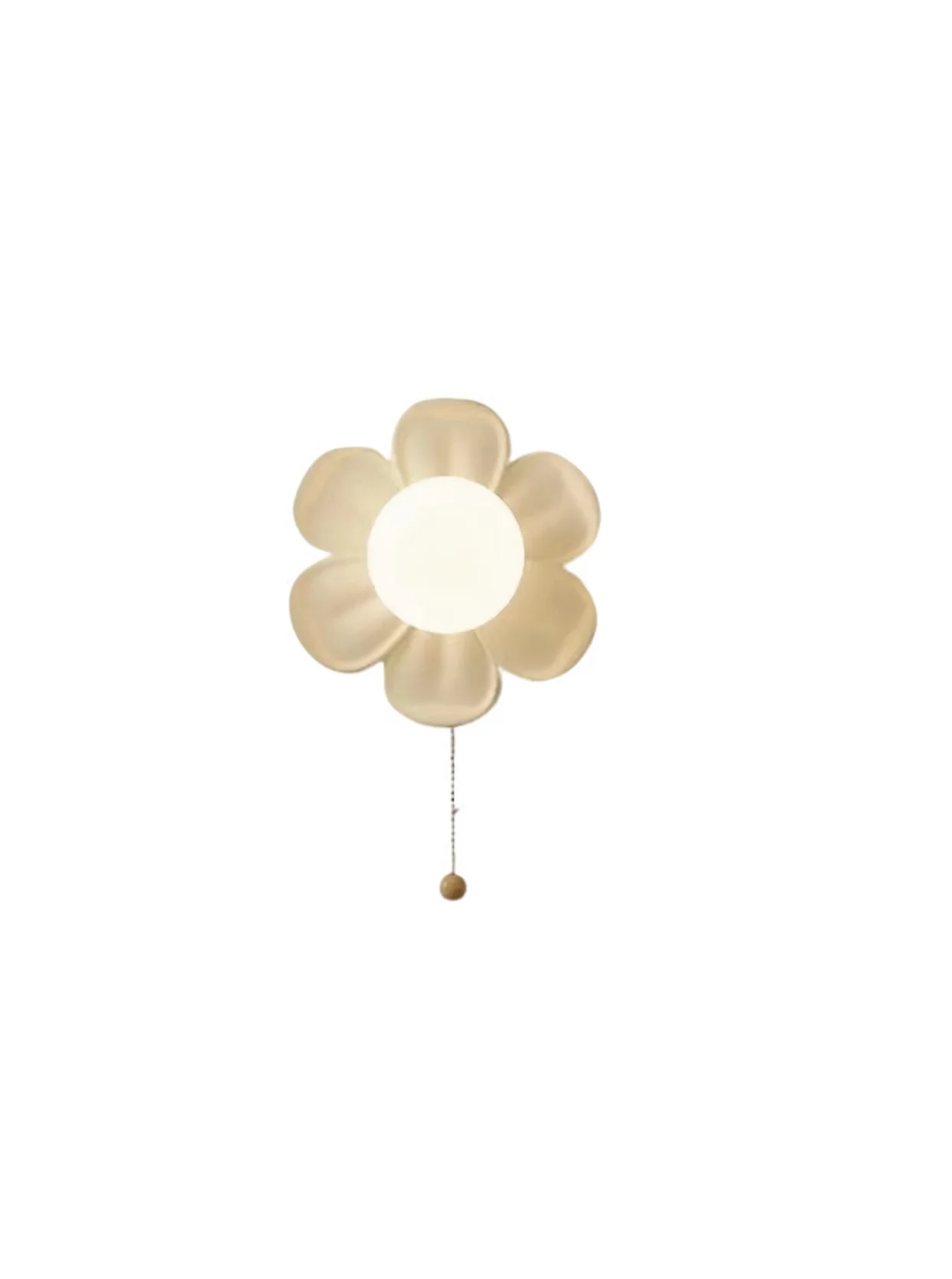Modern Flower Wall Sconce with Pull Chain Switch, Cream Minimalist Wall Lamp for Kids Bedroom Study Room Bedside, E27 Base