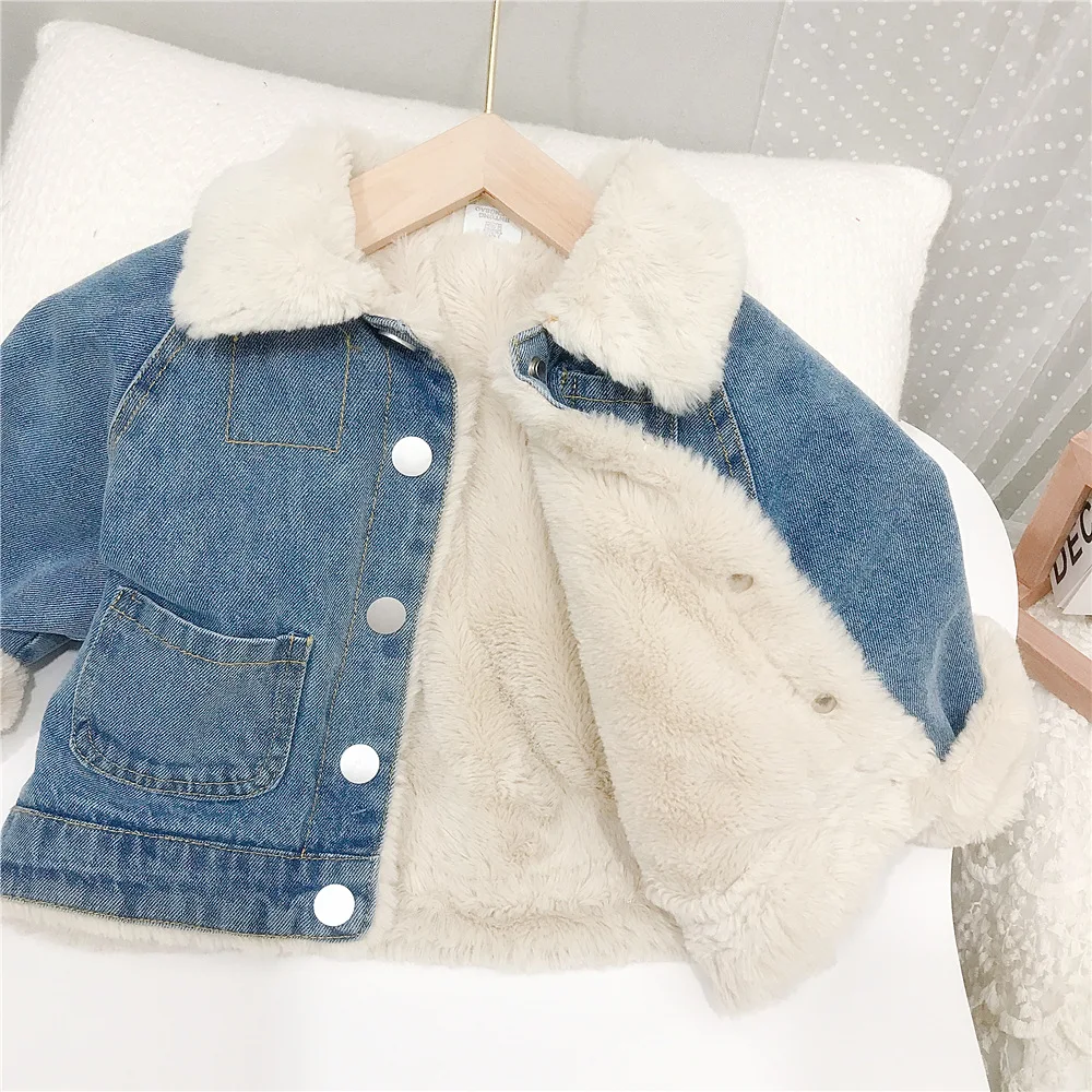 2024 giacche di jeans per bambini nuovo autunno inverno neonate pile imbottito addensato caldo antivento capispalla abbigliamento per bambini