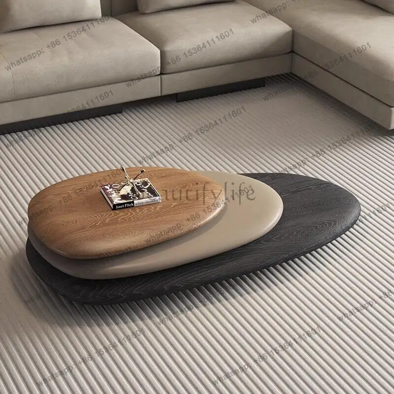 Nordic rotatable coffee table modern simple light luxury walnut tea table