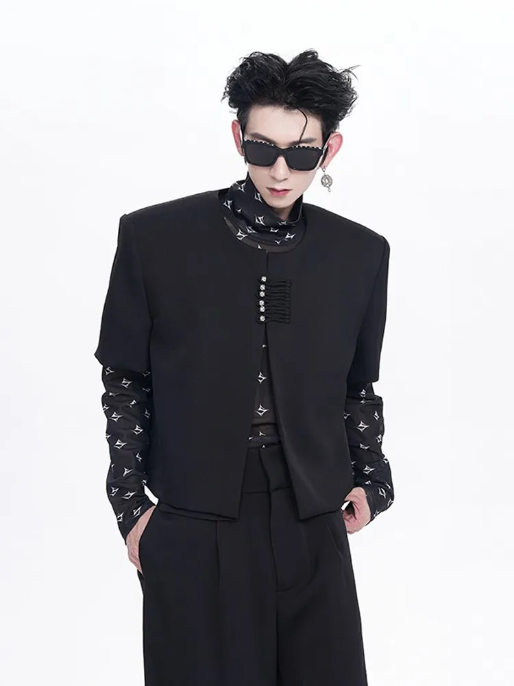 

New Chinese Sle ort Sve Jaet Men's Summer Design High Sensation angzhuan Pad oulder Linen Polyester Blend Jaet