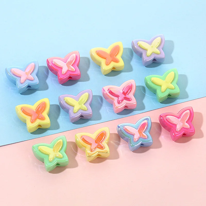 10PCS 16x20MM UV Cindy Color Butterfly  Acrylic Beads Charms Loose Beads For Jewelry Findings Making DIY Keychain Accessory