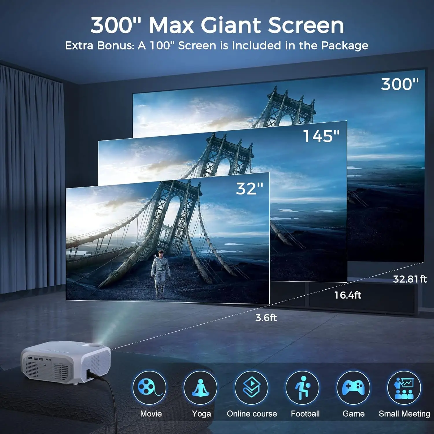 1pc Projector With Wifi And Bluetooth - Compatible With Fudoni 10000l Portable Outdoor Screen image 4