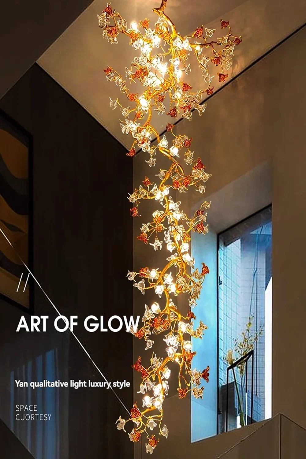 

Adjustable Chain Branches Flowers Crystal Pendant Lamp Modern Dimmable Chandelier Ceiling Light for Villa hotel Stairs