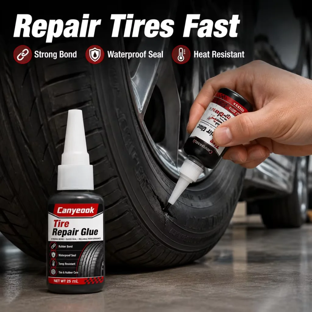 CANYEOOK Strong Tire Repair Glue Rubber Sealant for Car Motorcycle Bike Puncture Crack Slow Leak Waterproof Heat Resistant, 25g
