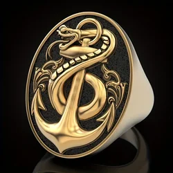 High Quality Men's Carving Snake Rings 18K Gold Plated Drip Oil Punk Biker Style Anchor Retro Party Jewelry Gift
