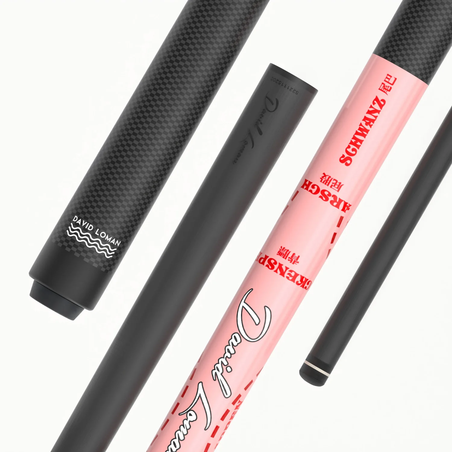 David Loman koolstofvezel biljartkeu, professionele biljartkeu, 100% koolstofvezel, 3/8*8 joint, zwart acht/negen ballen