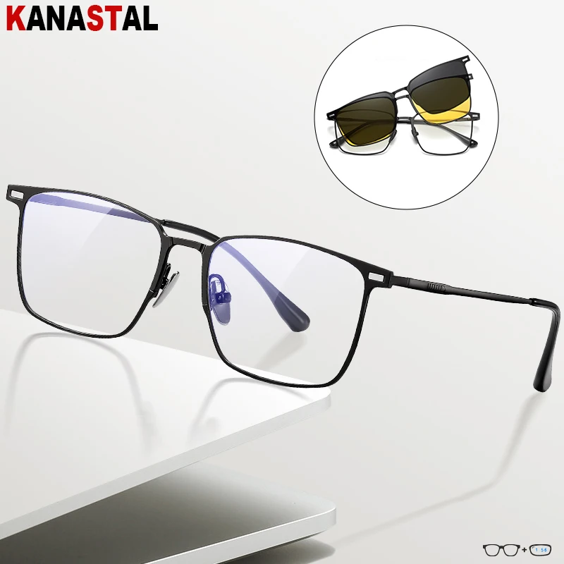 Men Prescription Reading Glasses Anti Blue Light Myopia Eyewear Women Metal Eyeglasses Frame Night Vision Polarized Sunglasses