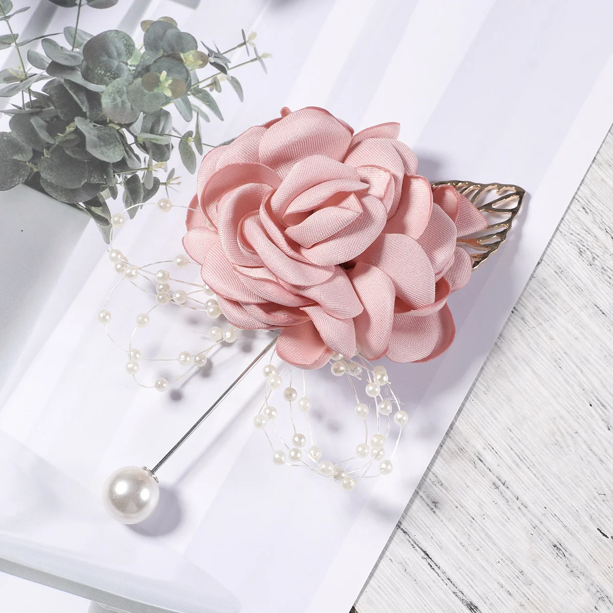 الوردي الاصطناعي روز بروش الصدار نابض بالحياة اللؤلؤ الأزهار دبوس الصدر الزفاف وصيفه الشرف الأم العروس الجدة #3