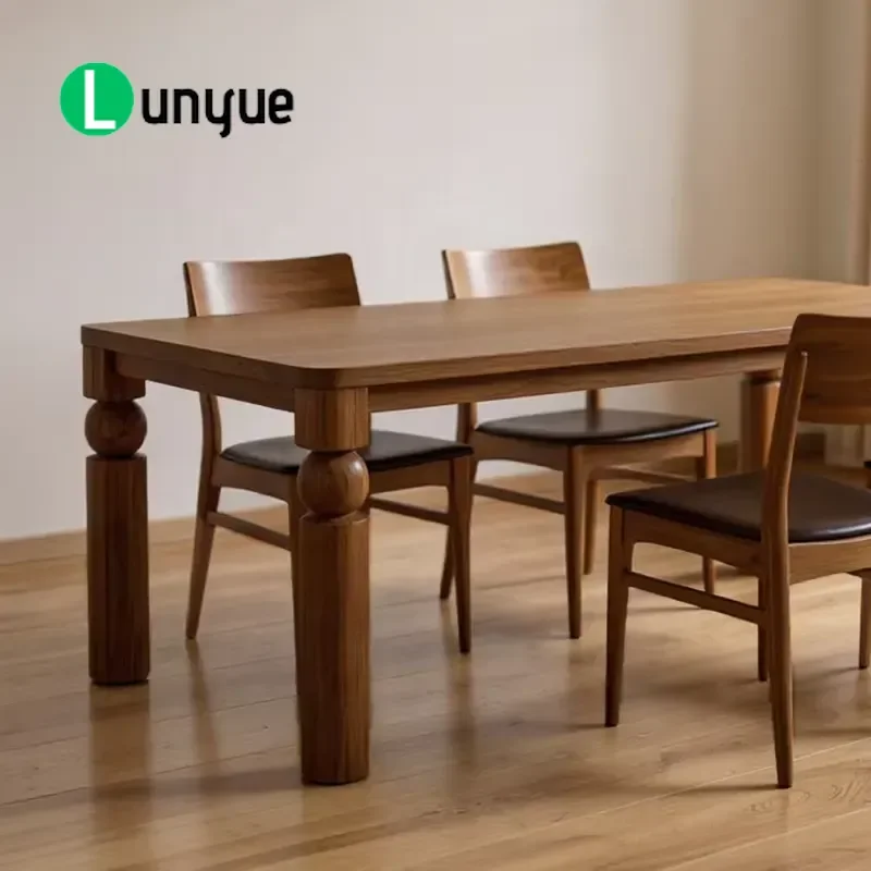 Japanese Style Modern Solid Wood Rectangular Dining Table Set for 6 People Simple Design Furniture for Home Restaurant Hotel