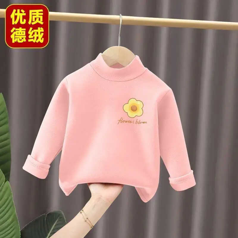 Girl Autumn and Winter Velvet Fleece Base Layer Thicken T-Shirt Pullover Child Versatile Kawaii Fashion New Hot Casual Clothing