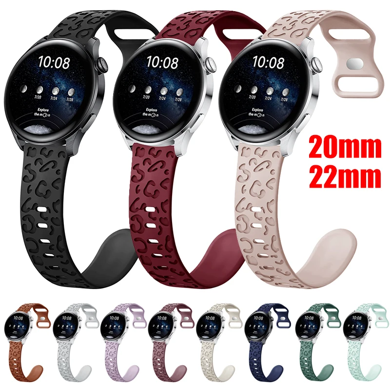 

Поп-ремешок 20 мм 22 мм с леопардовой гравировкой для Samsung Galaxy Watch 7 6 5 4 40 мм 44 мм Gear S3, силиконовый ремешок для Huawei Watch GT5 4Pro