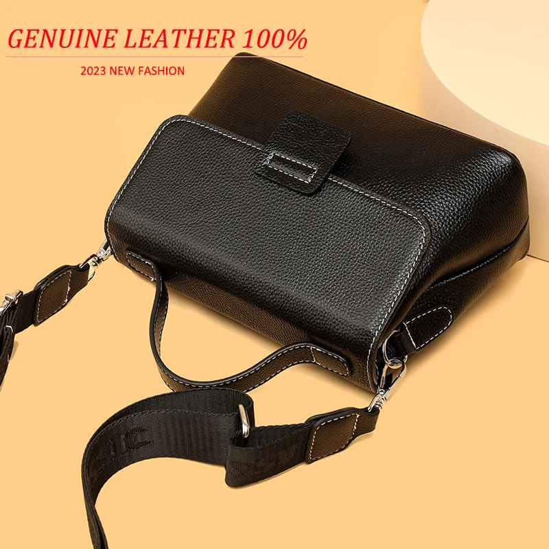 High Quality Cow Leather Women Shoulder Crossbody Bag 2023 Luxury Solid Genuine Leather Ladies Handbag Female Messenger Tote Sac