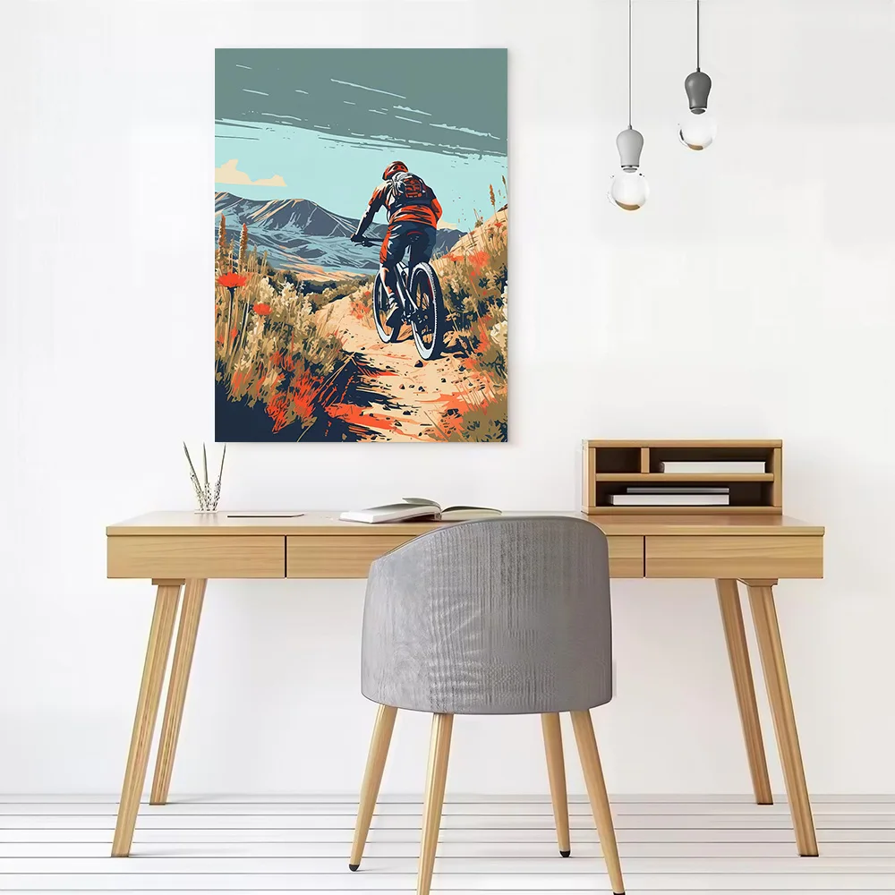Mountain Biker on a Trail Canvas Poster Wall Art Customizable High Quality Printed Picture for Living Room Interior Decoration