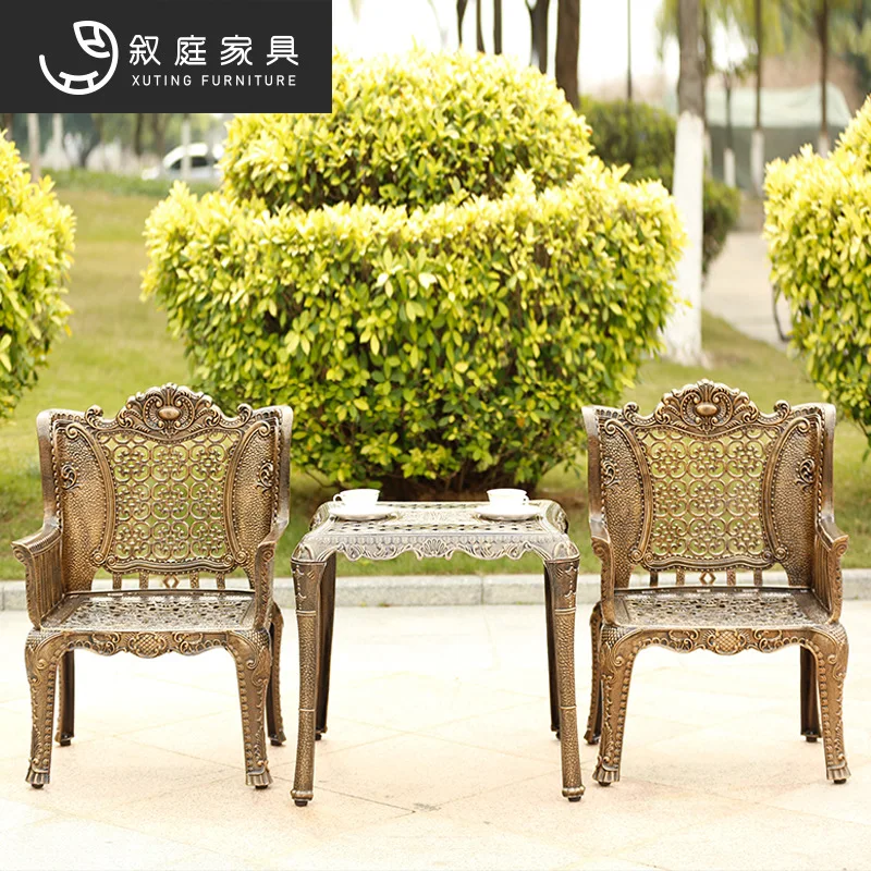 

Outdoor cast aluminum table and chair combination European retro garden furniture set