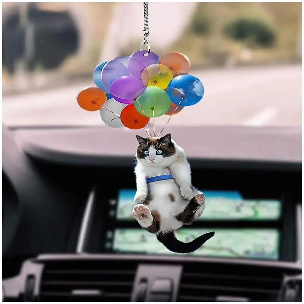 3pcs Safe Lucky Hanging Ornament Cute Balloon Cat Car Hanging Ornament Car Interior Rearview Mirror Decor Pendant Accessories