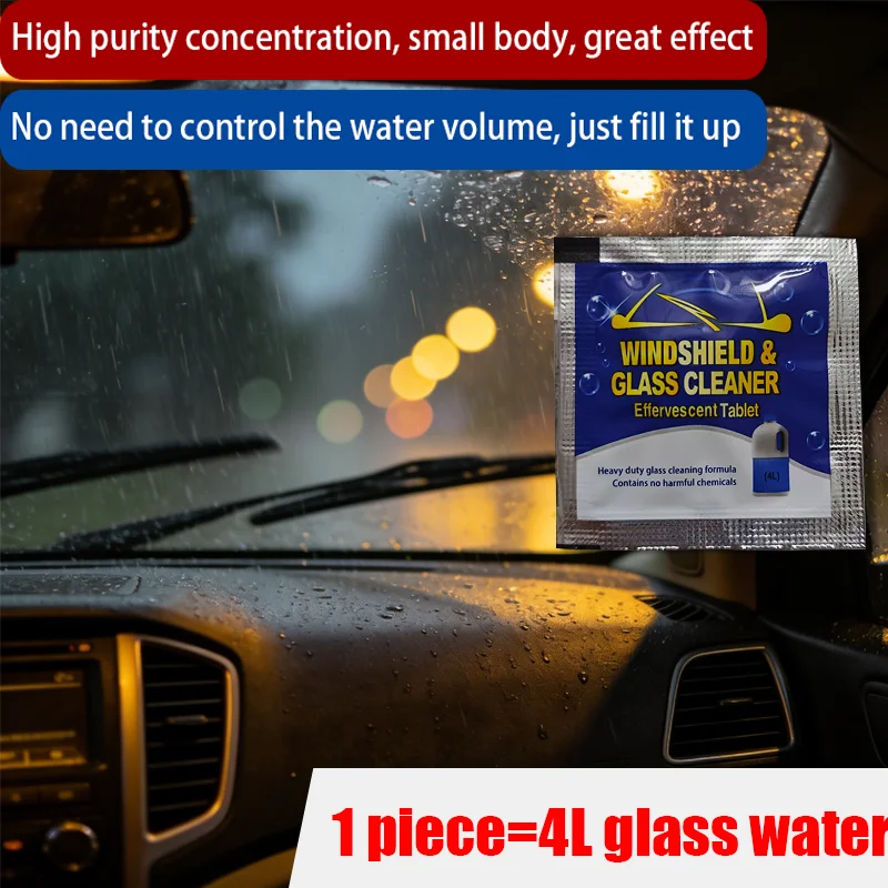 Solid wiper blade with fine effervescent film, automotive specific degreasing film, instant and portable