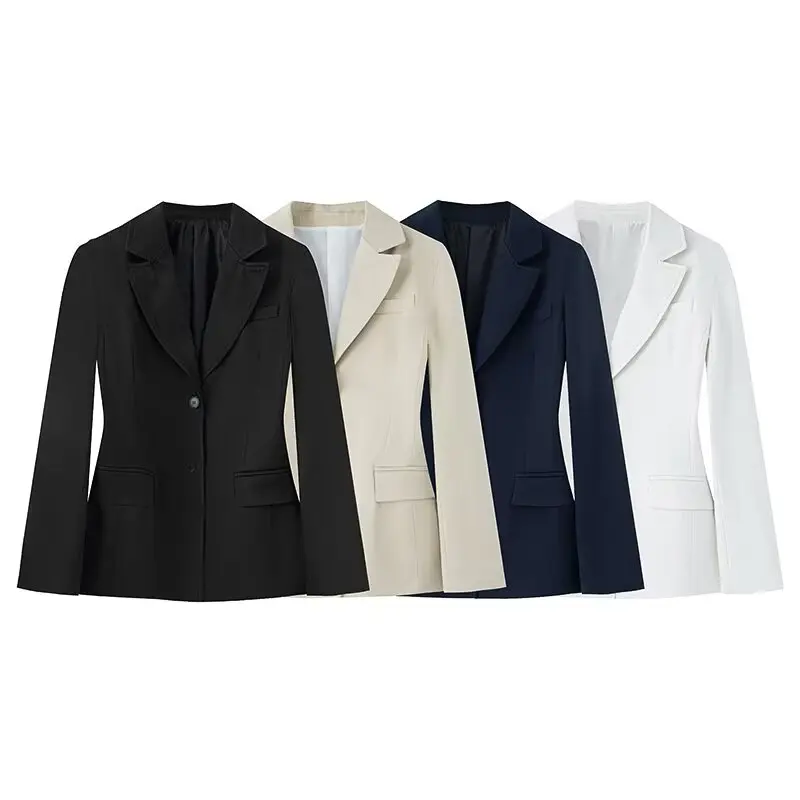 

Taop&Za2025 Womens LongSleeved Lapel Collar DoubleButton Blazer with Pockets Structured Fit for Work and SmartCasual Occasions