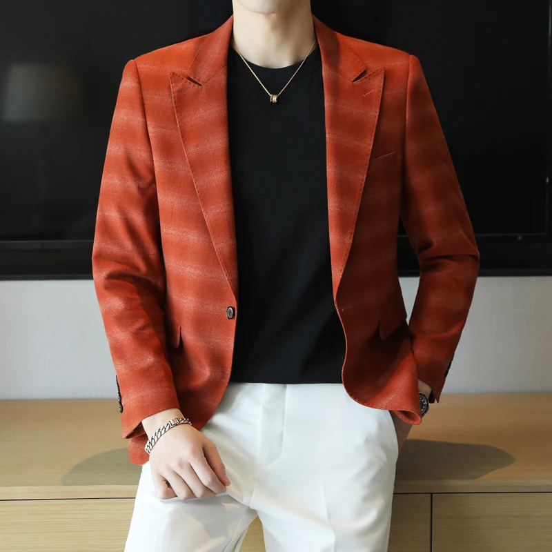 

2026 Spring Autumn Plaid Suit Jacket for Men British Style Business Formal Suit Jacket Slim Fit Wedding Groom Social Men Blazers