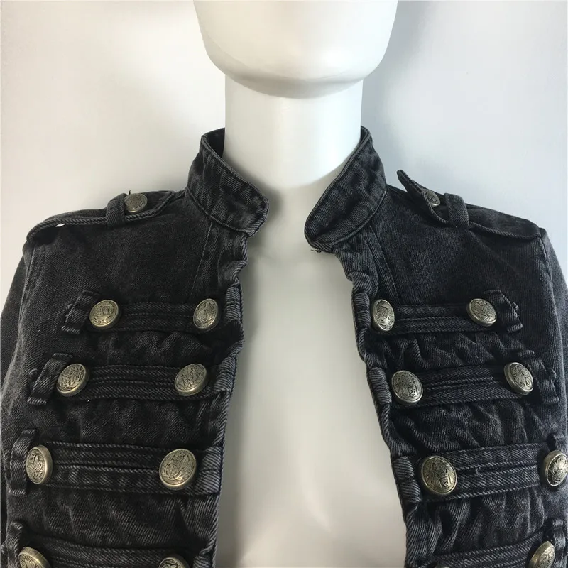Regency Spencer Jacket ผู้หญิง Punk แจ็คเก็ต Denim Retro Multi-breasted เสื้อแจ็คเก็ตรถจักรยานยนต์ Casual Vintage Jacket