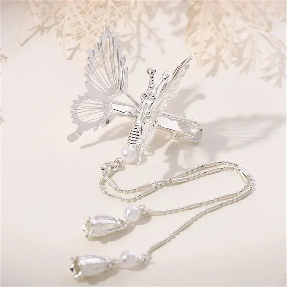 2pcs Moving Butterfly Hairpin Elegant Trembling Butterfly Side Clip Tassel Women Vintage Hairpin Headdress Accessory Gold Silver