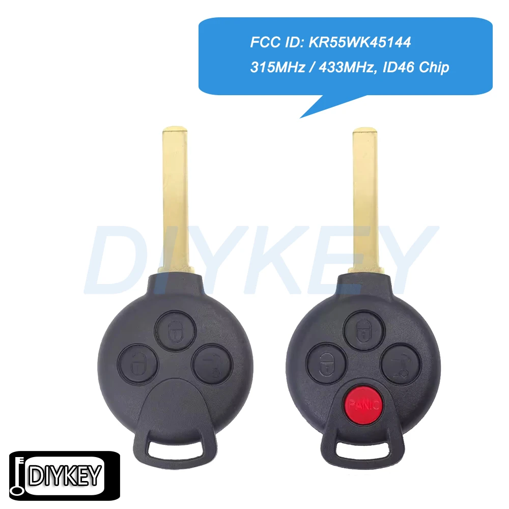 

3 / 4 Buttons Remote Car Key Fob 315MHz / 433MHz ID46 Chip for Mercedes-Benz Smart Fortwo 451 2007-2013 FCC ID: KR55WK45144