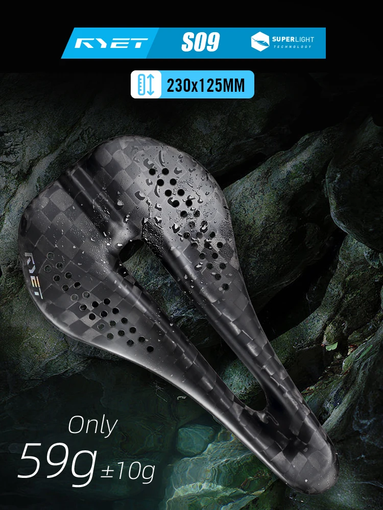 AliExpress RYET 12K Carbon Ultralight Bike Saddle 59g 230x125mm for MTB/Gravel/Road Bike Unisex Racing Saddle 7x7 Dual-Track Design Cycling