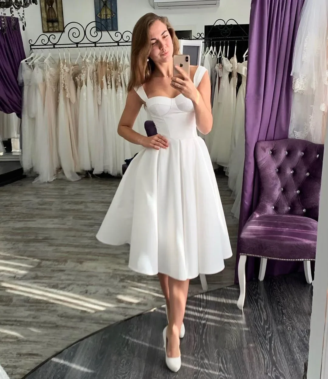 Einfaches Vintage-Kleid sexy kurze träger lose Riemen knielang A-Linie Strand Hochzeit neue Brautkleid benutzer definierte vestido de novia 2024