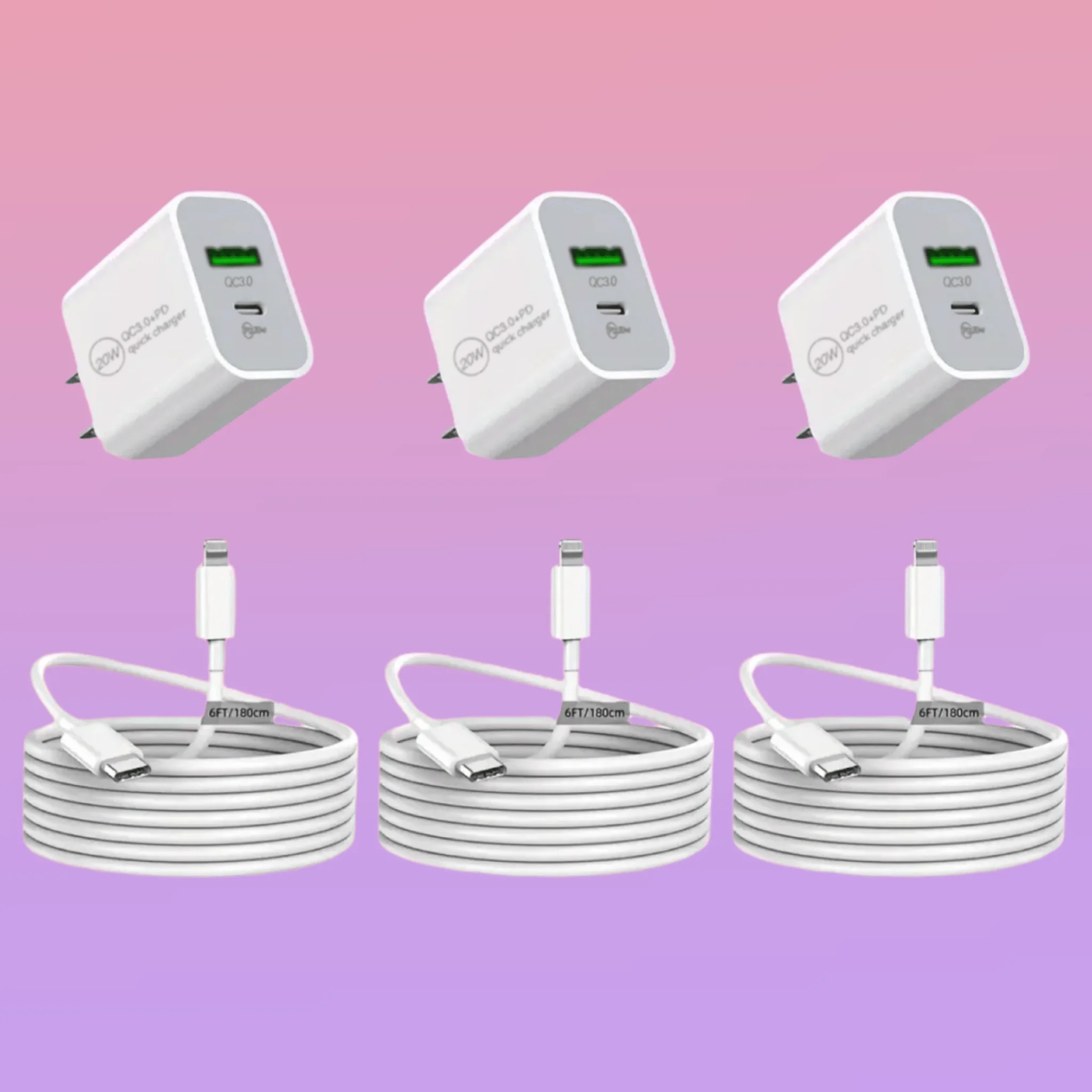 

3pcs 20W+18W Fast Charging Dual Port USB C Power Adapter with 3.3ft Cable, Compatible with iPhone 14/14 Pro/13/15/15 Pro/XS/XR