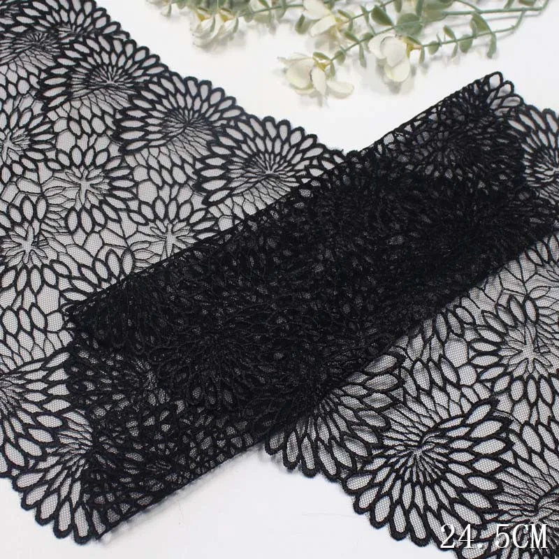 

1lot/40Yds Embroidery Lace Black Flower Embroidery Lace Trim Non Stretch Encajes Bordados for Women Lingerie