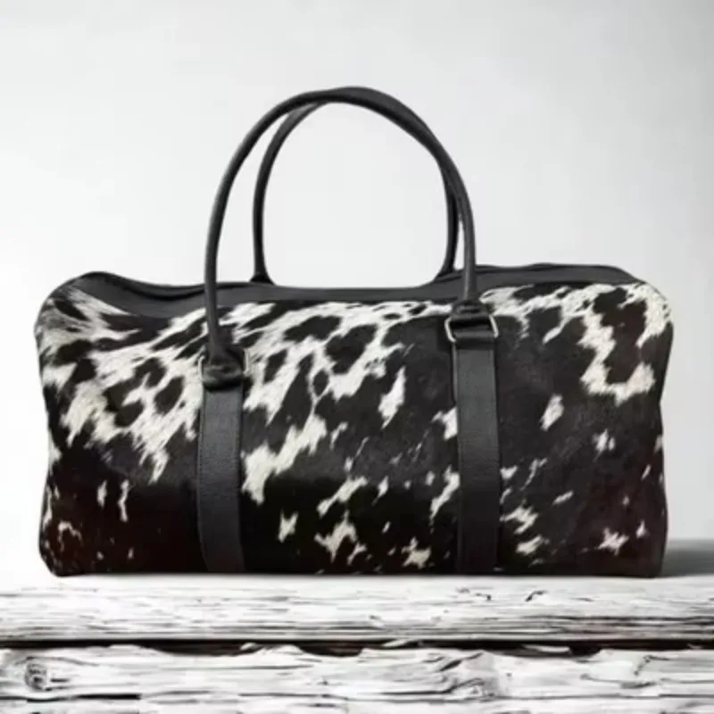 Handmade Western Leather Backpack Luxury Cowhide Hair Hidden Camping Bike Beach Travel Gym Sports Duffel Bag
