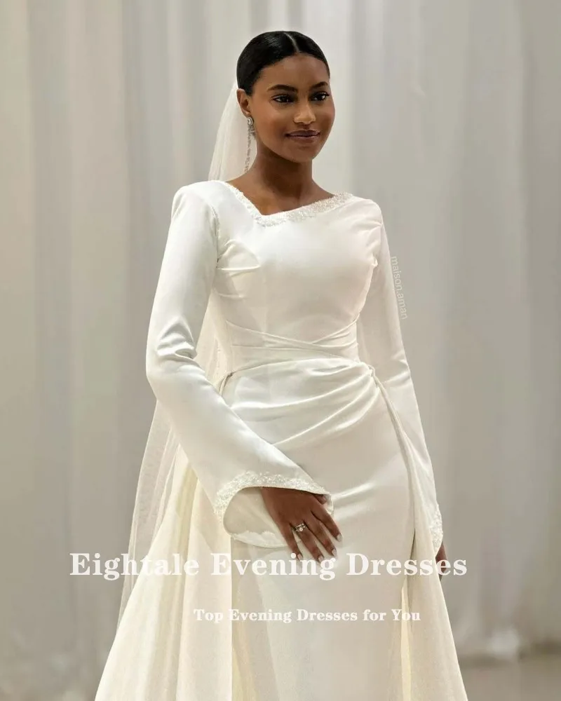 Eightale Vintage Wedding Dress Beads Customized Ivory Long Sleeves Muslim Mermaid Bridal Gown Vestido De Noiva image 6