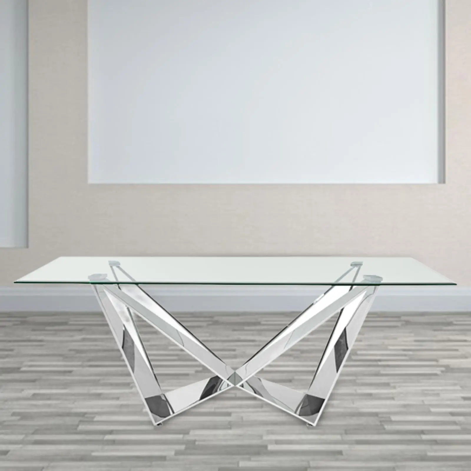 Helder glas met gepolijste roestvrijstalen basis 78 inch eettafel