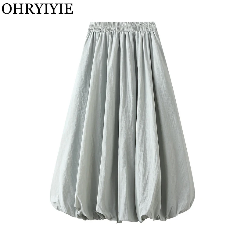 2025 new style white a-line skirt women slim flower bud lantern skirt mid-length skirt for women korean fashion pleated skirt