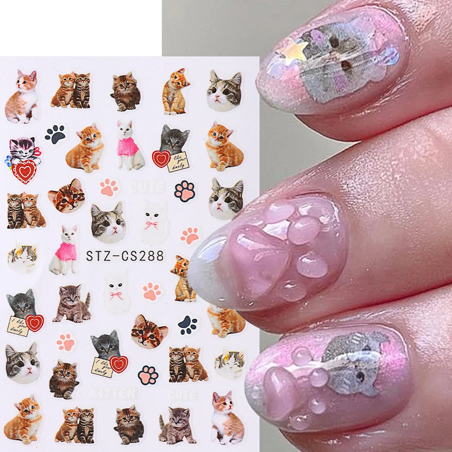 3D Gel Nail Stickers Different Cats Design Sliders Holographic Cat\'s Paw Self-Adhesive Decals Decoration Art Manicure Supplies