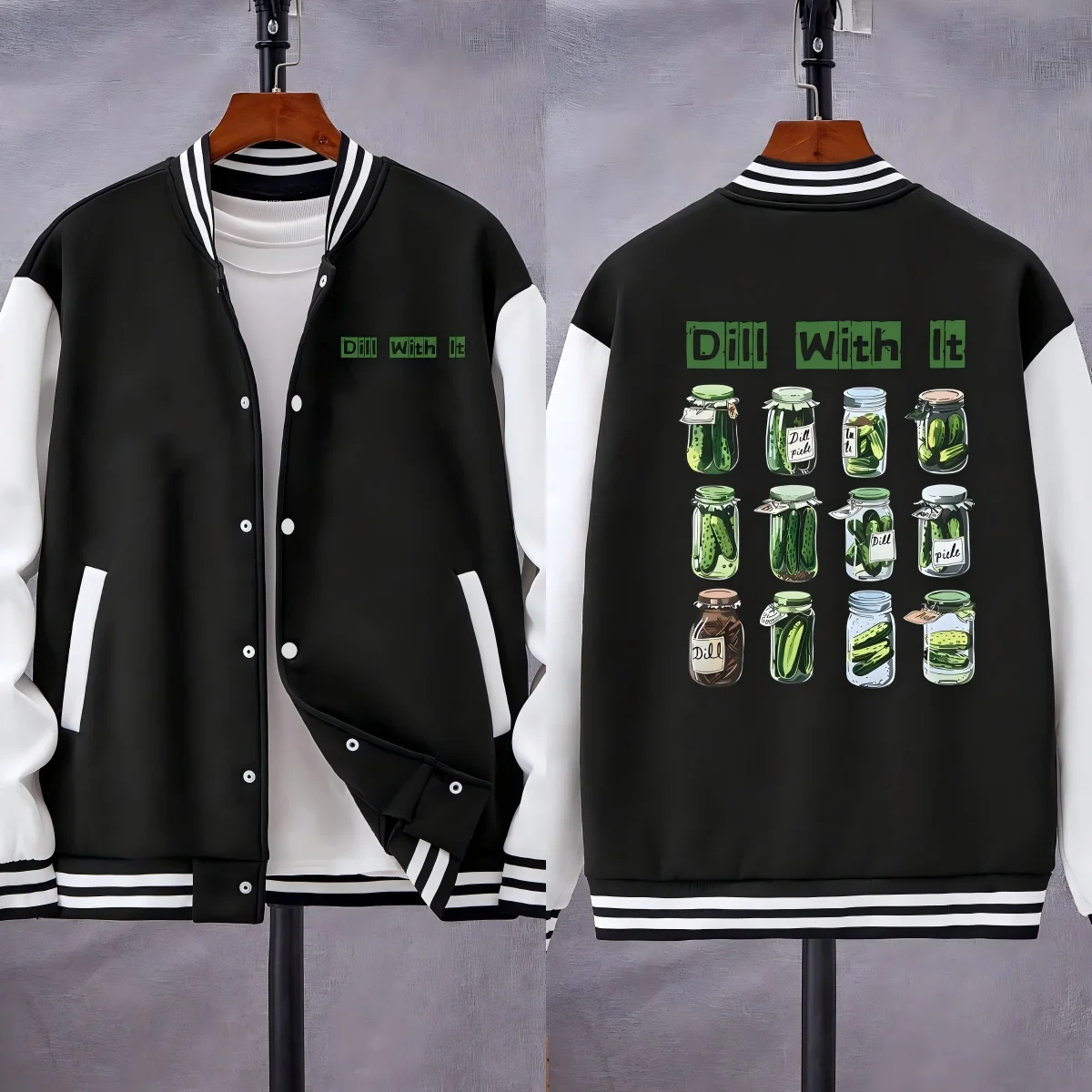 

Dill With It Canned Cucumber Design Baseball Uniform Men Loose Autumn Jackets Soft Comics Streetwear Male Fashion Clothing