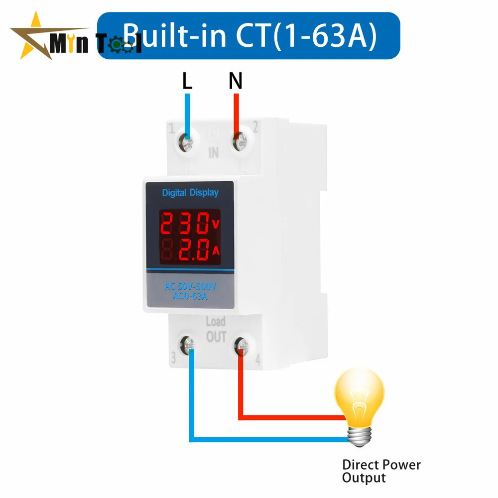 35mm Din Rail Single Phase Ammeter Voltage Meter AC 50-500V Voltmeter Gauge Current Indicator Volt Amp Monitor for Electrician