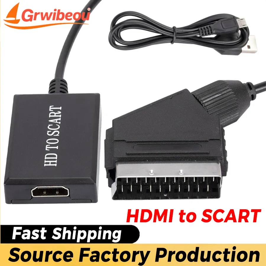 

Grwibeou HDMI-compatible To SCART Adapter Video Audio Upscale Converter for HD TV DVD for Sky Box STB Plug and Play DC Cable