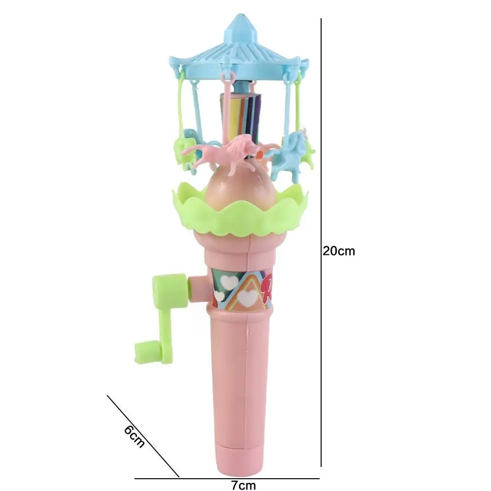 Boys Girls LED Lights Hand Cranked Rotating Glowing Interactive Merry-Go-Round Gear Mechanism Plastic Carousel Children
