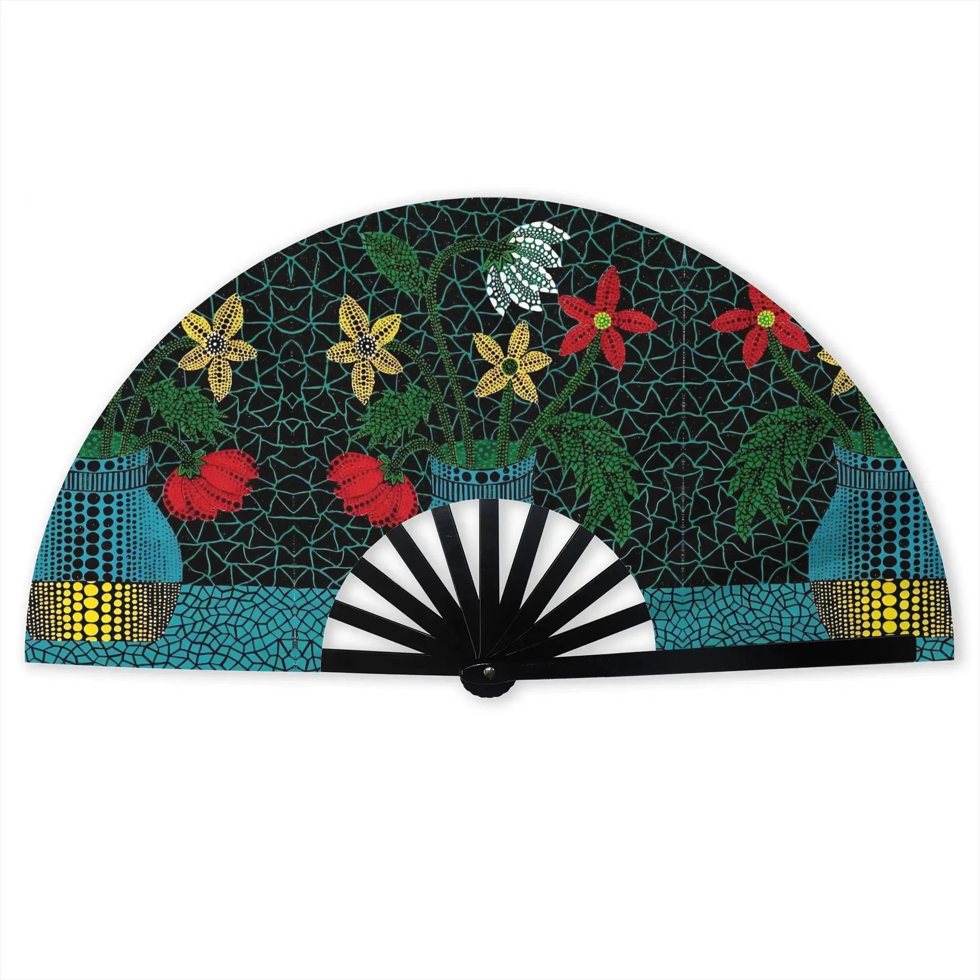 Yayoi Kusama Aesthetic Folding Hand Fan DIY Abstract Art Polyester Fabric Fan Fashion Summer Accessory Decorative Fans